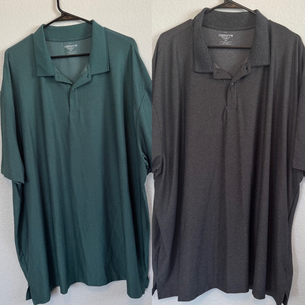 Claiborne Polo Shirt Bundle Mens 3XL Big & Tall Green Gray Stretch 2 Pack